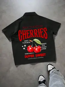 Men's Classic Button-Down Shirt, High Street Trend Short Sleeve Design, Premium Fabric Slim Fit Fruit Casual Wear for All Seasons