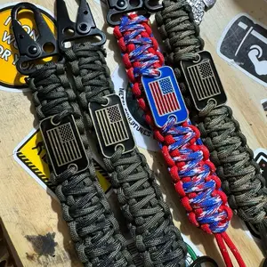 Handmade Keychain 550 Paracord with Metal American Flag Tag Heavy Duty Clip and Key Ring for Outdoor Enthusiasts