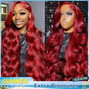 【Summervibes】Lemoda Burgundy 13x6 HD Transparent Lace Frontal Human Hair 99J Wigs 200 Density Pre-Cut / Pre-Plucked Brazilian Body Wave Lace Front Wig With Tiny Knots