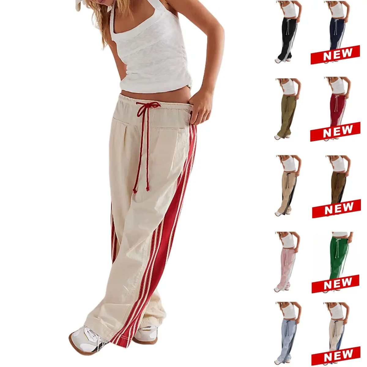 Tanming Womenswear Streetwear Stripe Straight Cut Barrel Leg Parachute Cargo Pants Y2K Elasticated Waistband Soft Wide Leg Pants with Pockets Casual Sweatpants for Hyrox,summerwins,back to school shopping