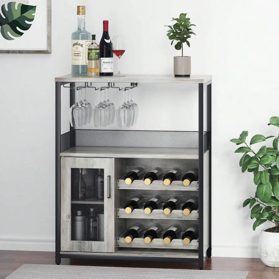 Industrial-Grade Freestanding 3-Section Anti-Rust Compartmentalized Bar Cabinet, Removable Wine Storage, Extra Storage Organization, Glass Tray, Mesh Doors, Sideboard Buffet for Dining Room, Living Room, 3-Section Bar Cabinets, Anti-Rust Bar Cabinets