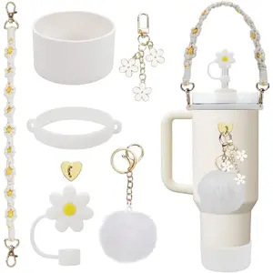 Stanley Cup Accessories Set Including Water Bottle Handle Strap, Siliocne Stanley Cup Boot, Siliocne Straw Cover, Stanley Charms for Stanleys Cup 40oz & 30oz Tumbler