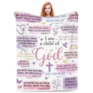 Christian Gifts for Women I Am A Child of God Blanket 50x60 Inspirational Religious Baptism Gift Soft Cozy Flannel Throw for Home Bedroom Decor