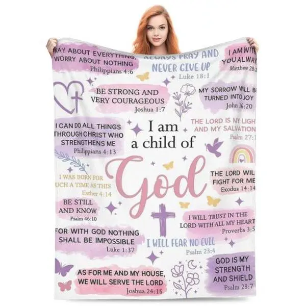 Christian Gifts for Women I Am A Child of God Blanket 50x60 Inspirational Religious Baptism Gift Soft Cozy Flannel Throw for Home Bedroom Decor