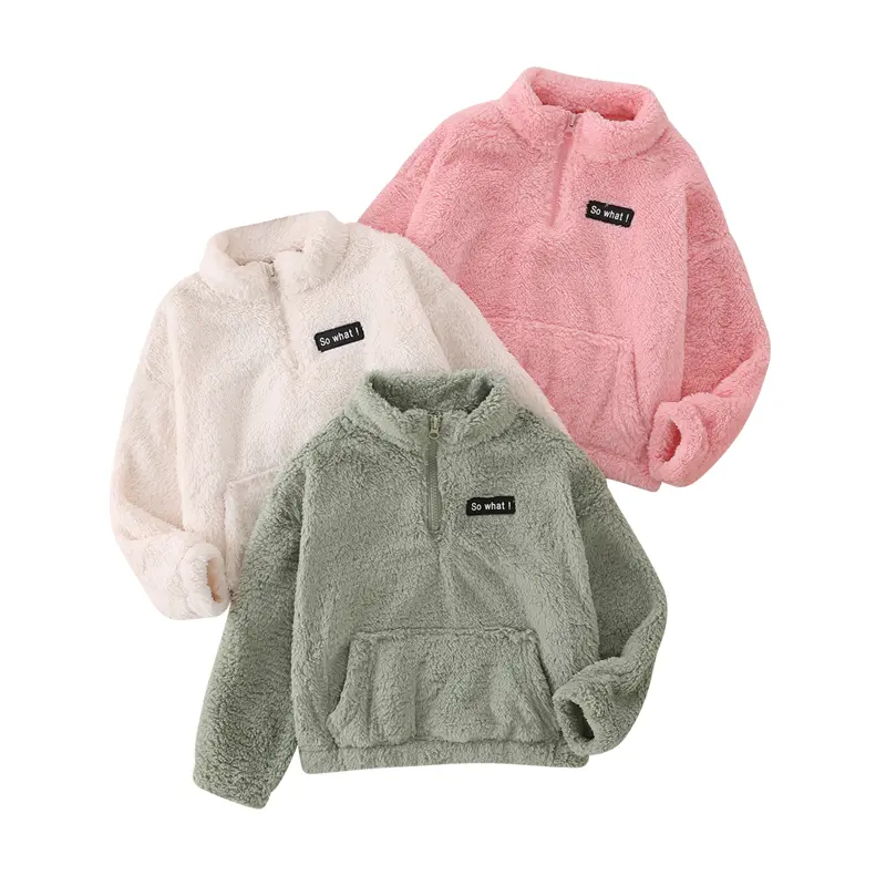 Girls' 3-Piece Casual Cozy Hoodie Set, Half-Zip Pullover Short Woolen Coat, Warm Kids' Tops for 3-12 Years Autumn Winter Style Fashion