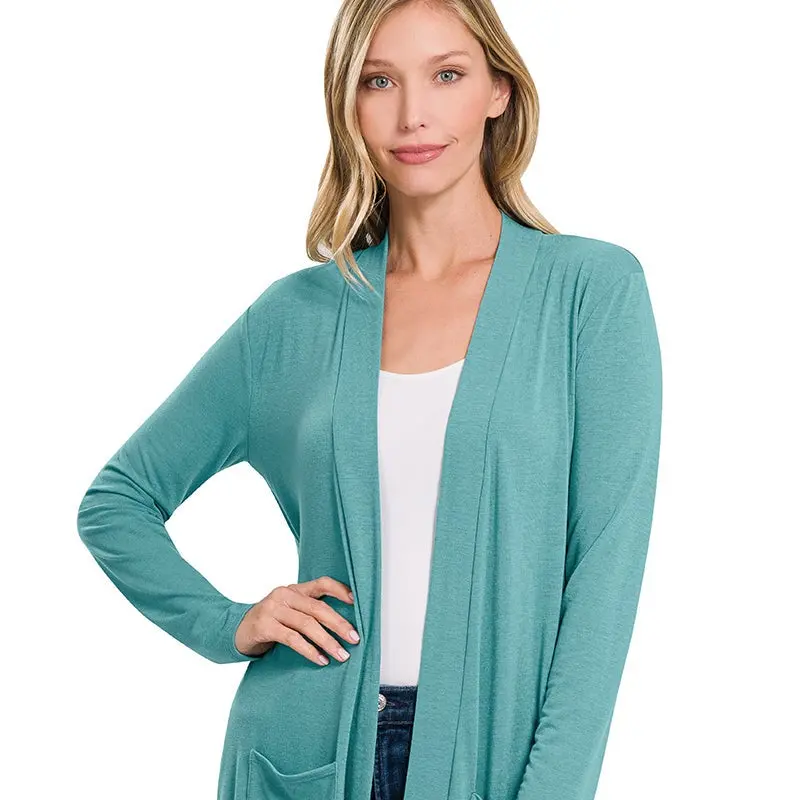 Dusty Teal Pocket Cardigan, all sizes
