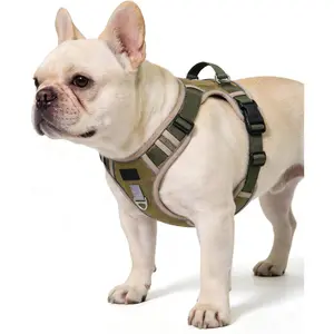 Small Dog Harness & Collar Set, Heavy Duty Tactical No-Pull Reflective Vest Harnesses - Secure No-Choke Easy On/Off Adjustable Breathable Padded Vest for Walking Hiking Training, Harness Vest Harnesses