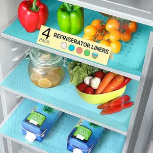 LMMAKE  4Pcs Fridge & Drawer Storage Mats Heat-Resistant EVA Plastic Washable Patterned Design Multi-Purpose for Cabinets Fridge Kitchen Durable Easy Clean Protect Surfaces from Spills Stains Scratches