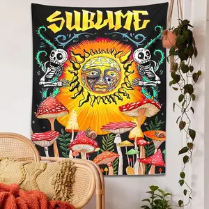Art Tapestry Psychedelic Mushroom Tapestry Wall Hanging Sun Cactus Sublime plant Hippie Vertical Tapestry Home Decor Bedspread Beach Shawl.Polyester fabric,Birthday/ Valentine's Day/ Boyfriend Girlfriend /Christmas/Halloween GiftsGift,And As a Birthday St