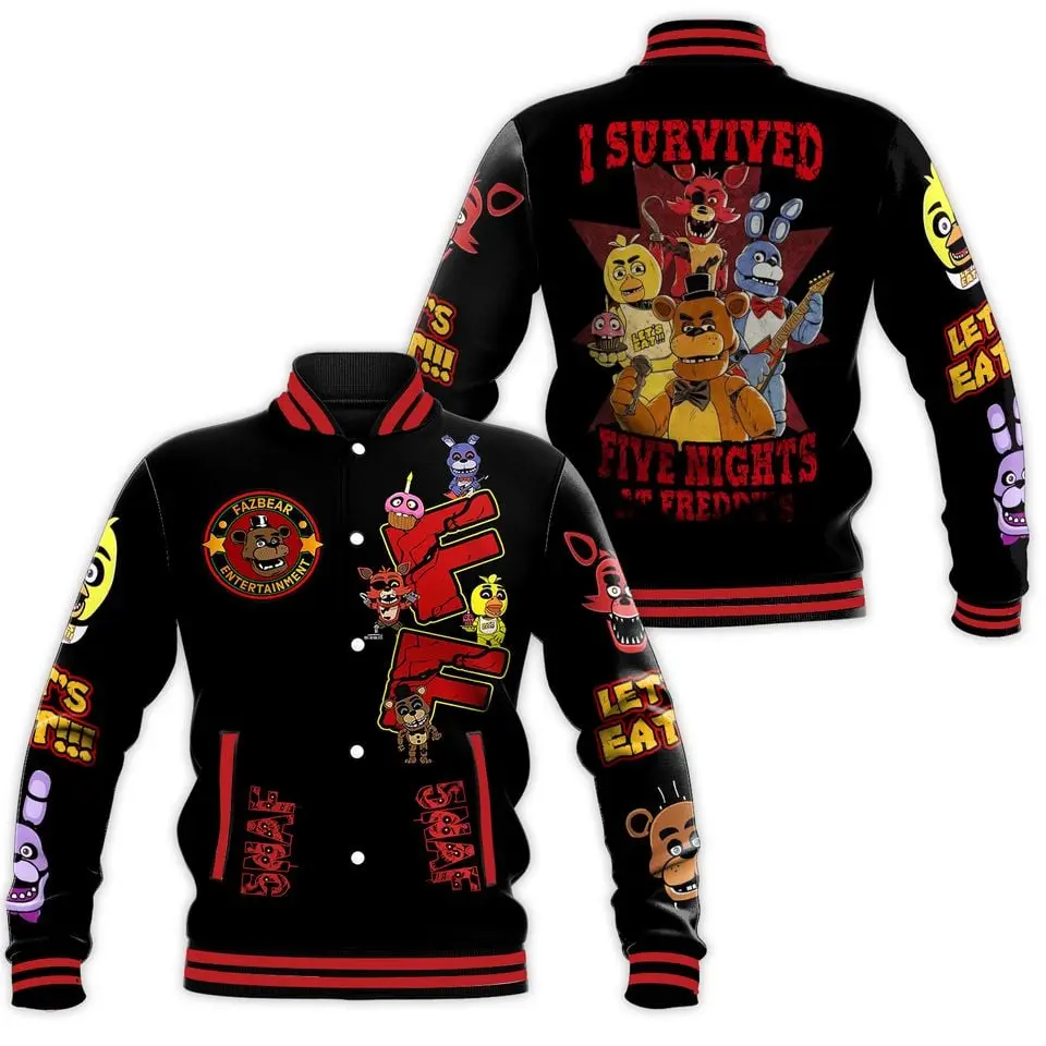 Cool FNAF Halloween Jacket, Unisex Baseball Jacket, Varsity Sport Coat, Casual Street Fashion