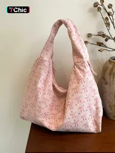 Valentine's Day Gift, Fashionable Plain Color Handbag, Bowknot & Leopard Print, Multi-Pocket Large Capacity, Women's Shoulder Bag, Bowknot Decor Handbag