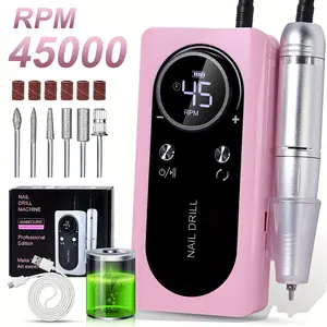 45000RPM Rechargeable Nail Drill Electric Nail File Machine, Perfect For Home And Salon Use, Professional Nail Drill For Acrylic Gel Nails, Manicure Pedicure Polishing, Pink, Unicorn Purple