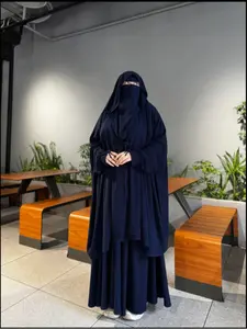 Middle Eastern Turkish Two-Piece Set, Pure Color Women's Belted Abaya + Pure Color Half Skirt, Daily Worship, Holiday Wear P302