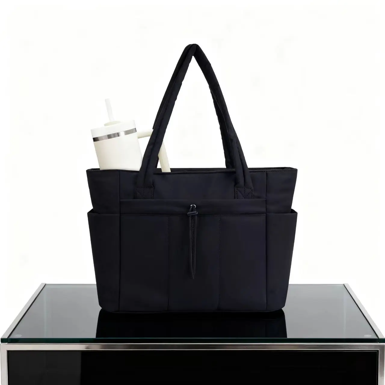 Puffer Tote Bag for Women , with Cup Holder & Laptop Compartment & Trolley Sleeve for Travel Lightweight Puffy Work Handbag Teacher Nurse Quilted Shoulder Bag for School Travel Gym crossbody  bag