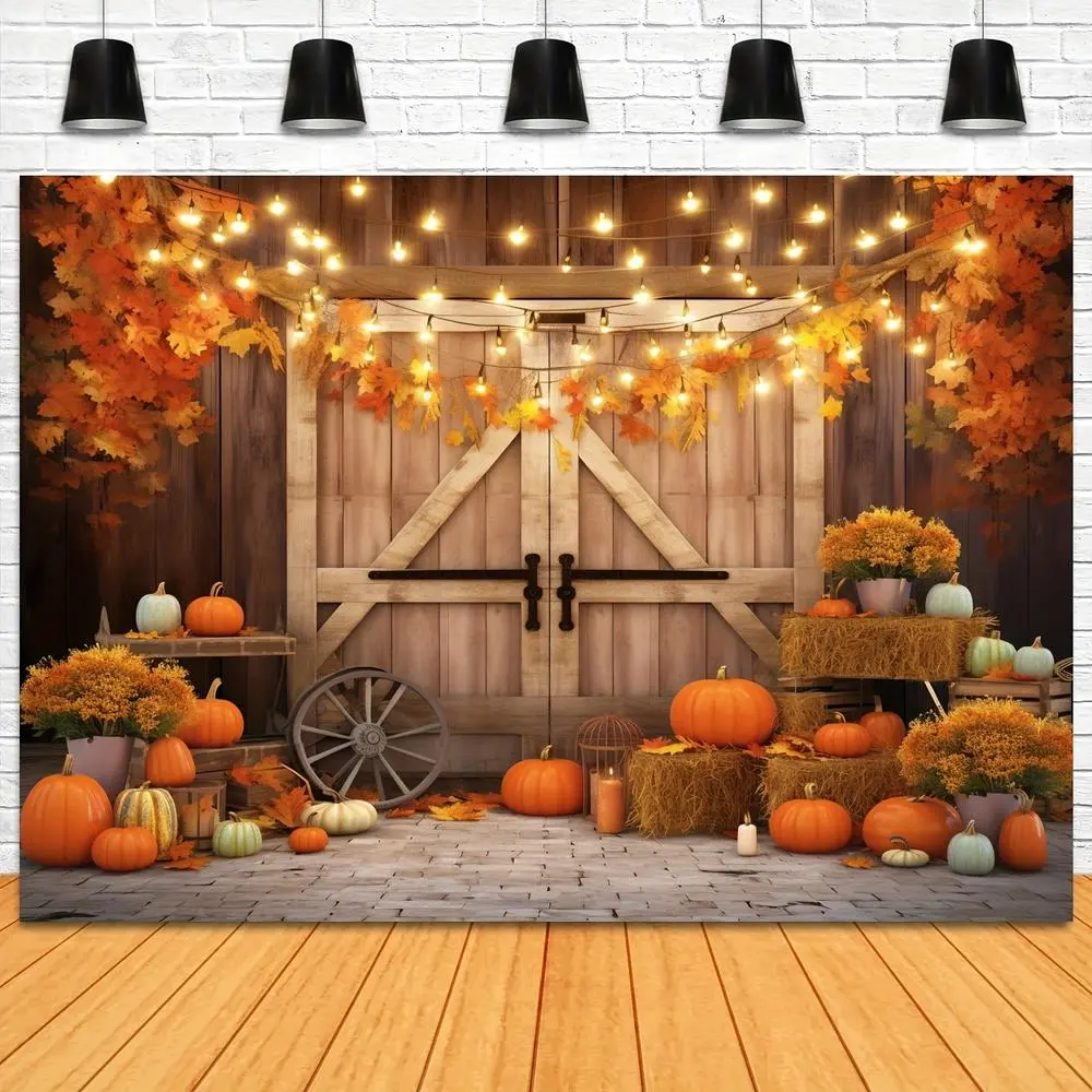 1pc Soft Flat Textile Backdrop - 2D Pastoral Thanksgiving Autumn Harvest Barn Door Scene with Pumpkin, Maple Leaf Accents, Durable Hangable Indoor Wedding Decor, Easy-Hanging Pole Banner, No Electricity Needed, Indoors