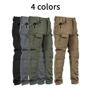 Men's Fleece Cargo Pants, WaterProof Tactical Pants, Loose Casual Windproof Waterproof Outdoor Military Pants, Trousers with Multi Pockets ( No Belt ), Perfect for Hiking, Clamping, Winter Menswear Beige Grey Plain sweatpants slim fit pant men