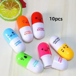 Random Color Novelty Pill Shaped Capsule Pen, 10pcs/set Cute Cartoon Pill Shaped Capsule Pen, Party Gift for Students & Teens, Aesthetic Pens, Funny Teacher Pens, Funny Work Pens