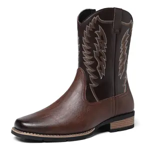 Men's Fashion Cowboy Boots - Solid color, zipper design, durable rubber sole for outdoor and street style