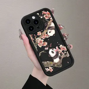 A mobile phone case with an interesting panda pattern on a plum blossom tree, TPU shockproof full protection case, suitable for iPhone 17/16/15/14/13/12/11 PRO MAX PLUS AIR E XS and PROMAX MINI, is an ideal gift for friends and family, T2079