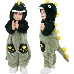 Kids' And Toddlers' Infant Tiger Dinosaur Animal Fancy Dress Costume Outfit Hooded Romper Jumpsuit Long Sleeve All Seasons Flannel Fabric