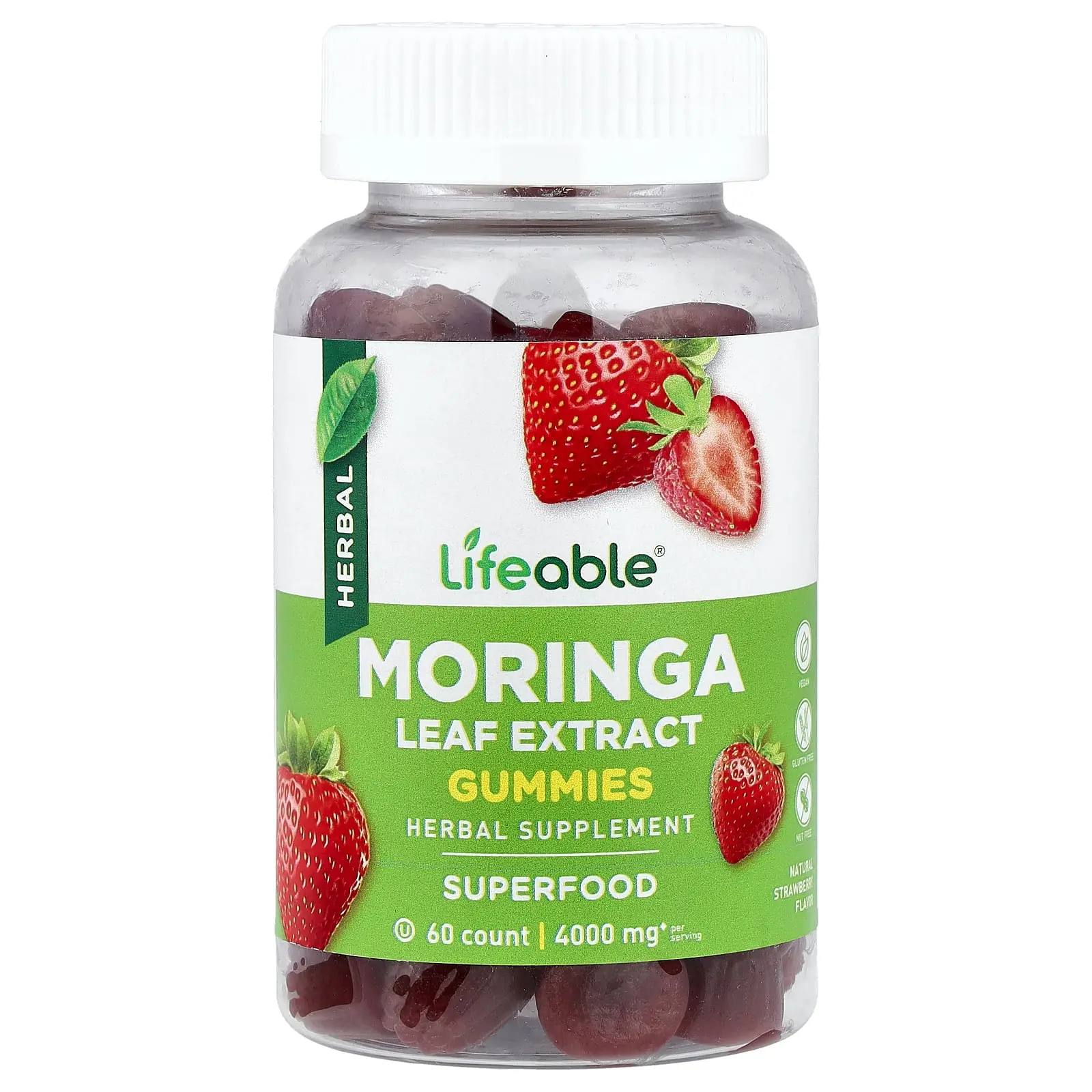 Lifeable Moringa Leaf Extract Gummies, Natural Strawberry, 60 Gummies (200 mg per Gummy)