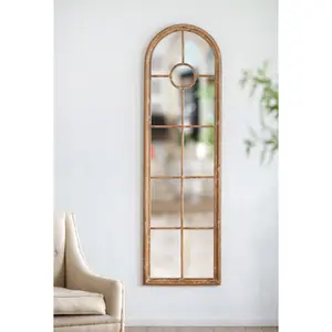 24x79" Half-Round Elongated Mirror with Decorative Window Look Classic Architecture Style Solid Fir Wood Interior Decor Hanging or Leaning Against Wall Floor Standing Mirrors for Bedroom Living Room Glass Mdf Wooden