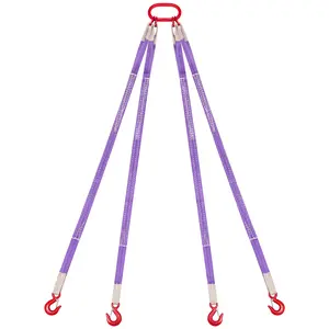 VEVOR Lifting Sling Straps, Four Leg Polyester Bridle Sling with Hooks, 6600LB Capacity, 5Ft Heavy Duty Rigging Strap, Thickened & Wear-Resistant Webbing Slings for Engines Cranes Hoists Truck