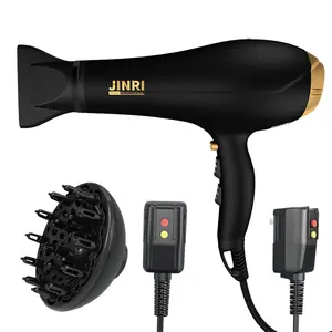 JINRI Hair Dryer - 2000 Watt High-Speed AC Negative Ionic Blow Dryer for Salon & Personal Use – Powerful, with Diffuser & Nozzle for Women & Men, Black