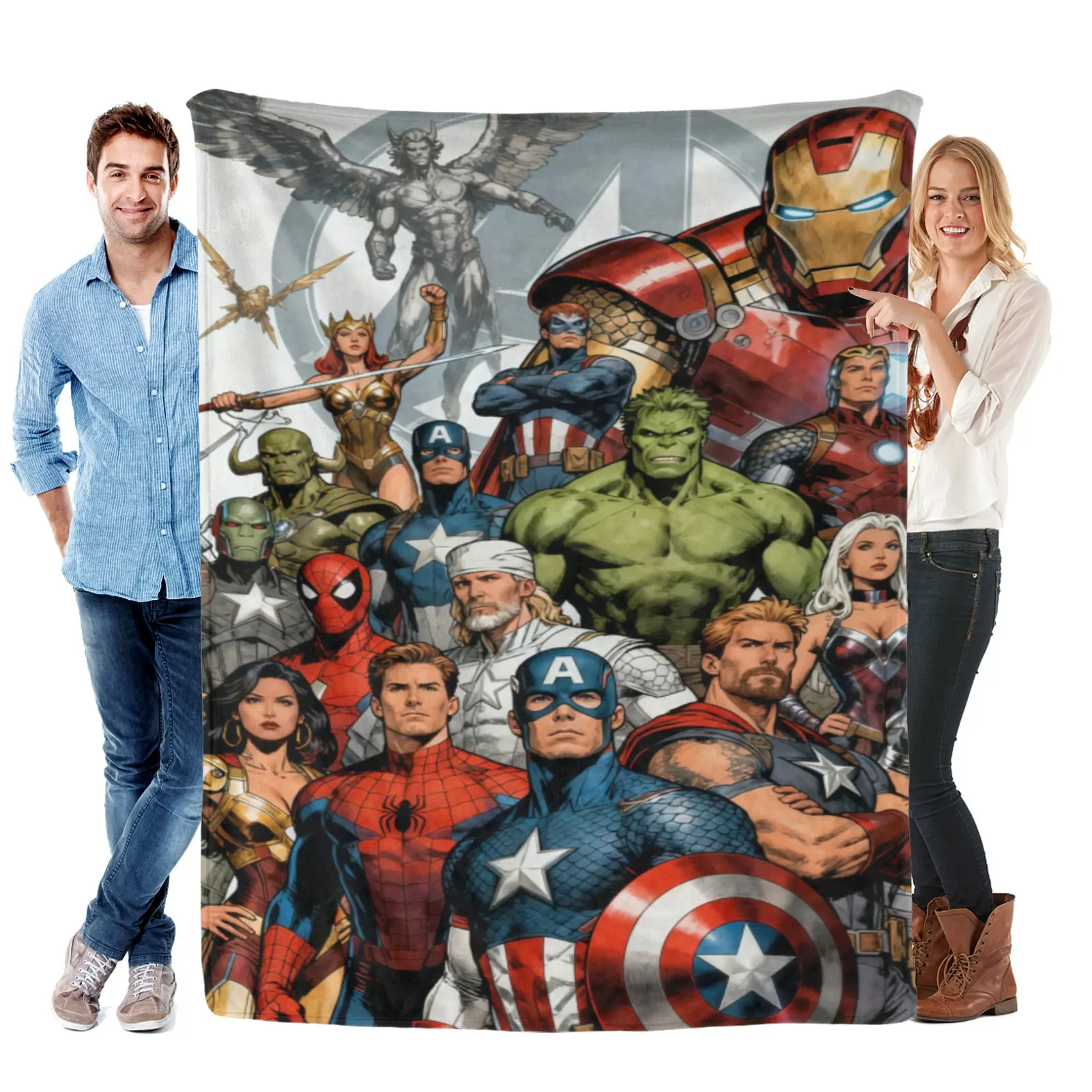 [SummerVibes] Marvel Avengers Flannel Throw Blanket, Oversized Bold Team Logo Design, Wrinkle Resistant And Breathable, Great Summer Gift For Superhero Fans