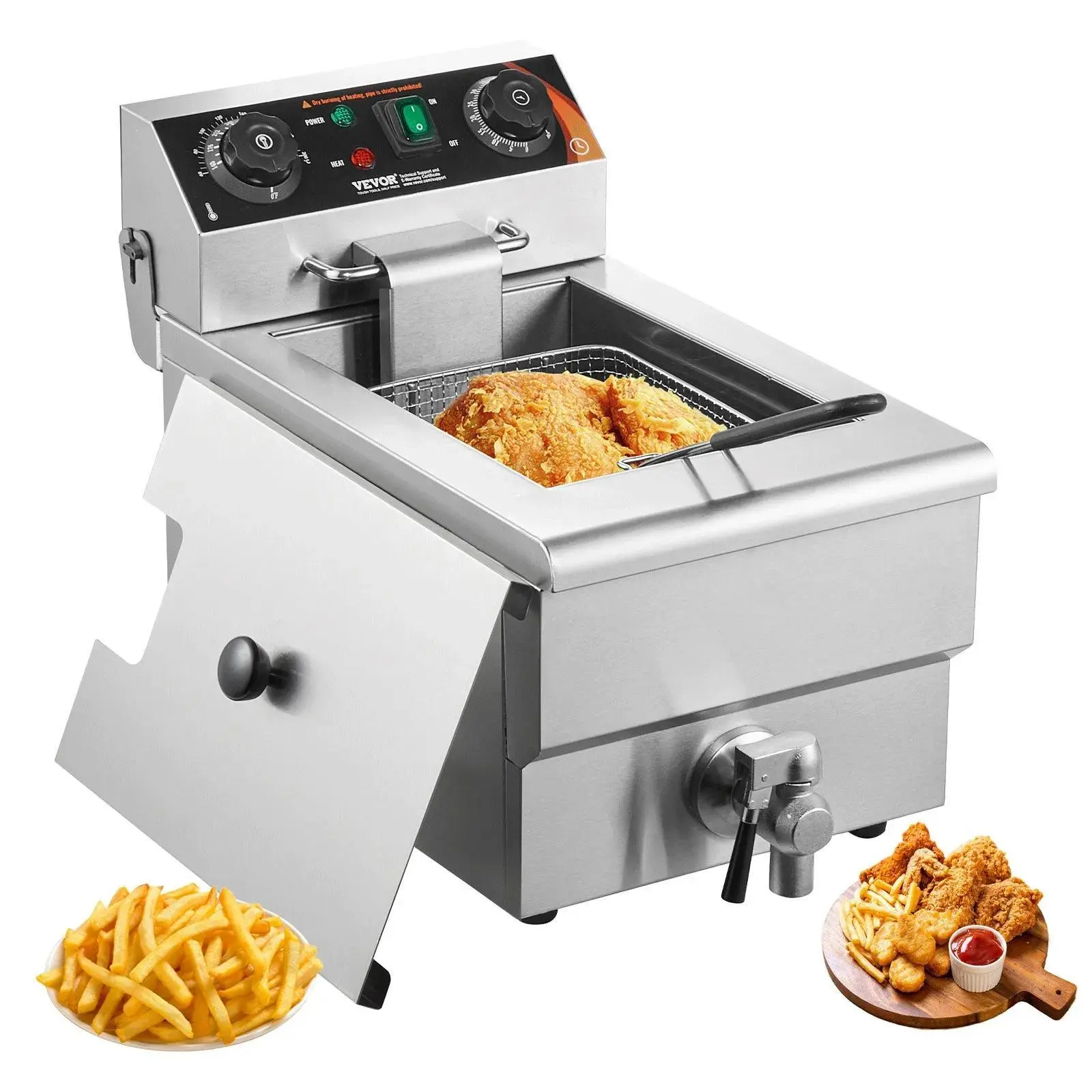 【Summerfinds】VEVOR Commercial Deep Fryer,  , 1500W Electric Countertop Fryer with Basket, 11.6Qt / 11L Stainless Steel Single Oil Fryer with Time & Temp Control, Overheat Protection, for Kitchen Restaurant Use
