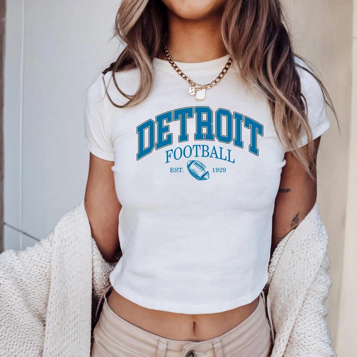 Detroit Football Baby Tee, Lions Retro Graphic Crop Shirt, Vintage Game Day Fan Shirt