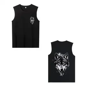 Men's 3D Printed Comfortable and Breathable Tank Top, Summer Men's Casual Sleeveless T-Shirt, Wolf Ink Wash Smudge Print Summer Fitness and Sports Vest