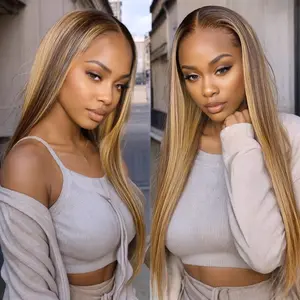 Wear and Go Highlight Glueless 5x5 HD Lace Closure Wigs Human Hair Pre Cut Ombre Lace Front Wig Human Hair Pre Plucked Honey Blonde Highlight Straight for Women