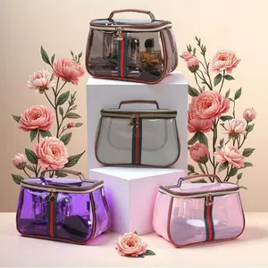 Vintage Waterproof Transparent Storage Bag, Wide Handle Design, Wide Handle Grip, Fashion Luxury Cosmetic Bag, Large Capacity No Limit Handbag, Cosmetic Pouch