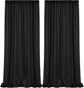 Black Chiffon Backdrop Curtain 2 Panels 5ftx8ft Wedding Backdrop Curtains Drapes for Bridal Arch Party Stage Decorations 10ftx8ft