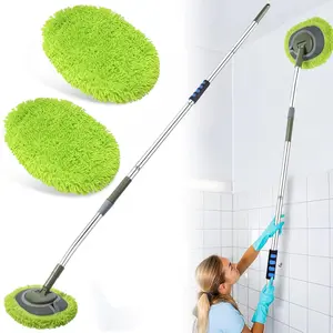 Wall Cleaner, Max 66'' Wall Mop with Long Handle, Ceiling Dust Mop with 15° Labor-Saving Elbow Extension Pole, Baseboard Duster Washer Scrubber, High Reach Window Cleaning Brush, Roof Cleaning Tool