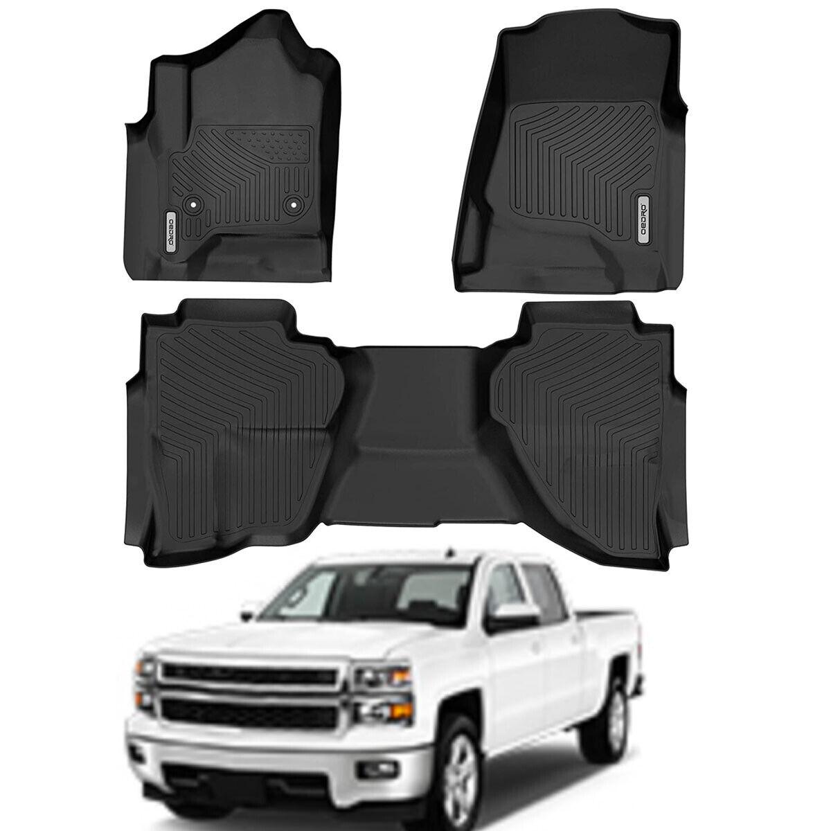 YITAMOTOR Floor Mats for 2014-2018 Chevy Sliverado /GMC Sierra 1500 Double Cab, 2015-2019 Chevy Silverado/GMC Sierra 2500HD 3500HD, 2019 Silverado LD/Sierra Limited, All Weather Guard 1st and 2nd Row