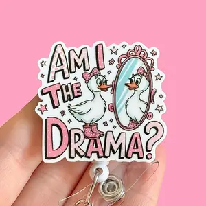 Glitter My Badge Silly Goose am I the drama badge reel for nurse and hospital workers. Serious Goose Badge clip Badge pull - Retractable swivel clip with a 360 rotation. Great gift for coworkers.
