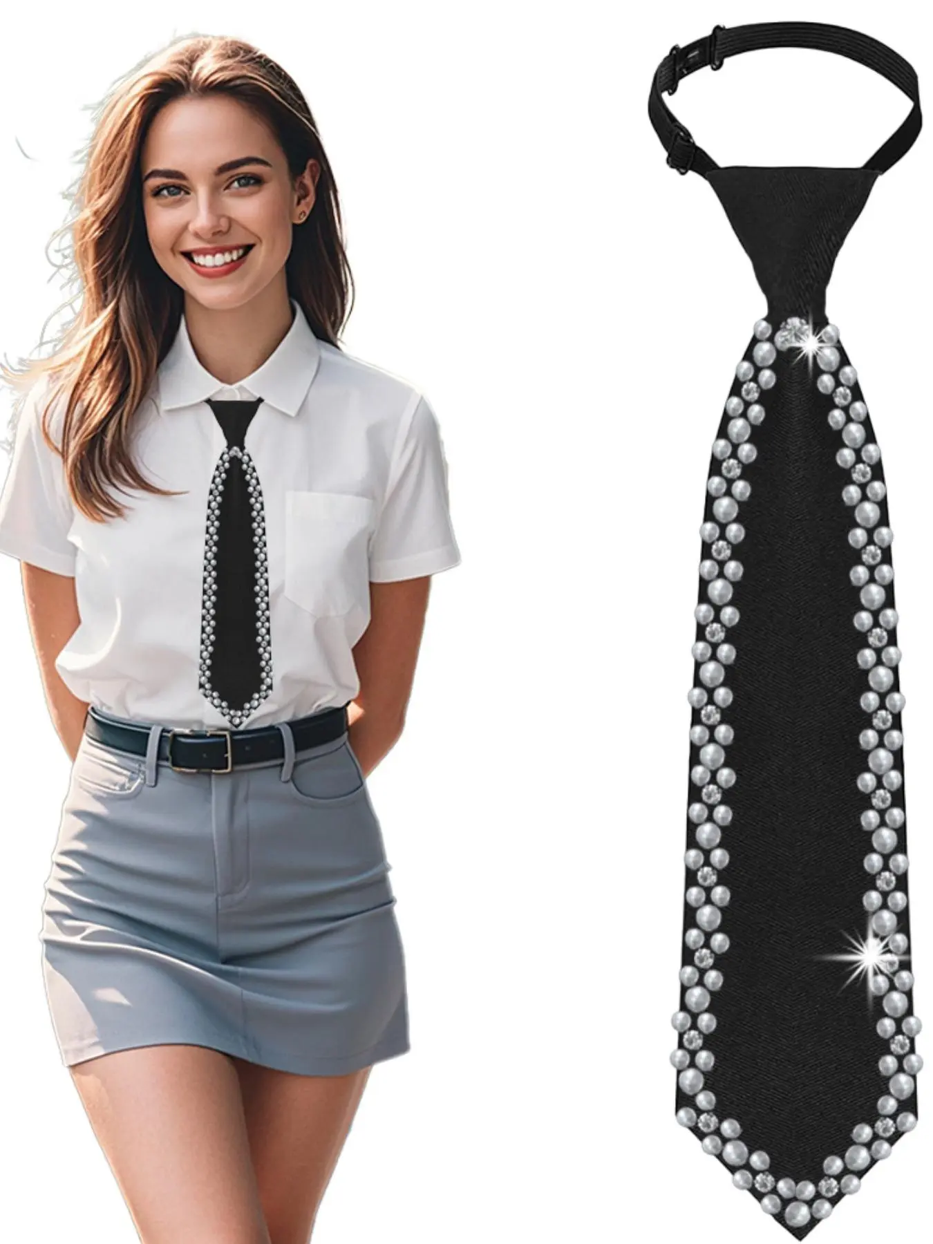 Rhinestone Decor Tie, Casual Elegant Tie, Fashionable Necktie for Women & Men, Casual Neckwear for Business, Hosting, Daily Commuting, Campus Uniform, Stylish Tie Design