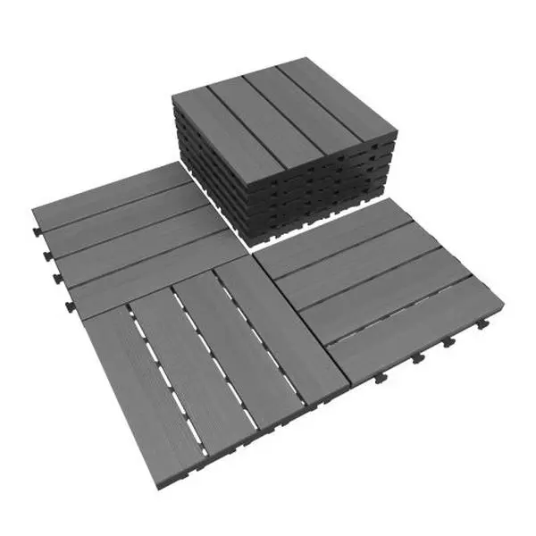 9 Pcs 12"x12" HDPE Interlocking Deck Tiles, Waterproof All-Weather Outdoor Flooring, Dark Grey Wood Look Snap-Together Floor Tiles for Patio, Deck, Garden & Poolside