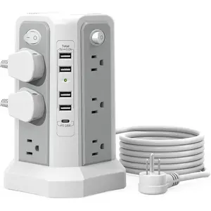 Surge Protector Power Strip Tower with USB C Port(PD18W),10FT Extension Cord with 12 AC Outlets 5 USB  Ports,  Power Tower Surge Protection for  Office DormRoom