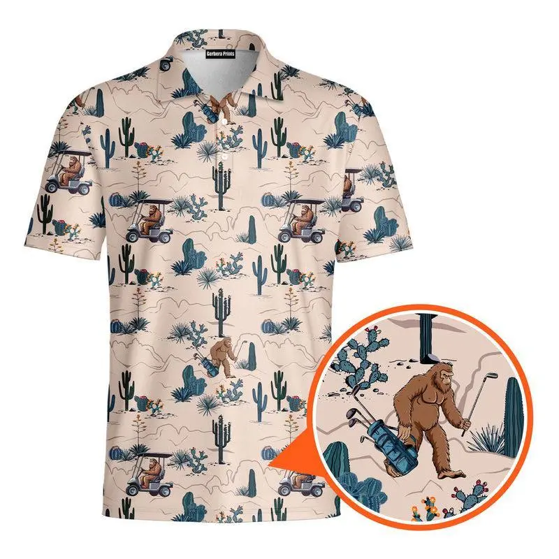 Bigfoot Desert Golf Polo Shirt Short Sleeve Outdoors Performance Print Menswear Top