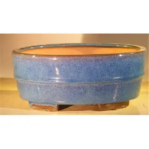 212 MAIN Professional Series Oval Ceramic Garden Planter - 10x8x4 in. Blue Decorative Bonsai Pot