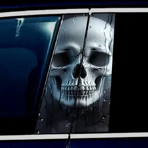 1Pcs Terror Skeleton Rain Glass Peeping Car B-pillar Sticker for Halloween Horror Festival Atmosphere Pillar External Decoration Self Adhesive Scratch Protection Cover Decals Gift Skull Decal