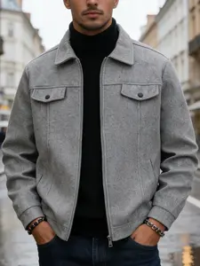 Men's workwear casual Fitted jacket, zipper closure design, versatile light business style lapel jacket, woolen wear-resistant fabric, suitable for daily, outdoor casual and formal wear - spring/autumn/winter