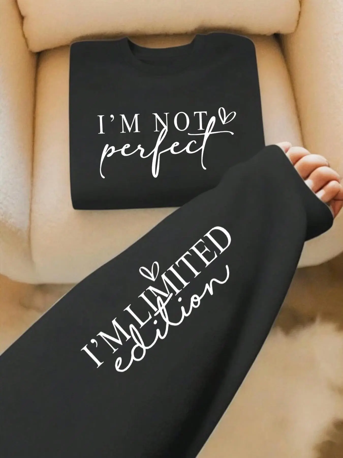 Women's Slogan & Heart Print Drop Shoulder Sweatshirt, Casual Cozy Sweatshirt, Graphic Sweatshirts, Casual Long Sleeve Round Neck Pullover for Fall & Winter, Women's Clothes for Daily Wear