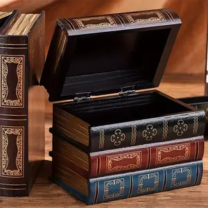 Vintage Style Fake Book Storage Box, Wooden Stackable Decorative Organizer, Key Holder, Office Desk TV Cabinet Decoration