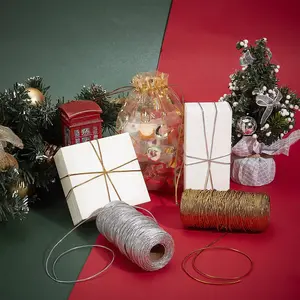 100m 1.5mm Gold & Silver Color Wire Rope, Suitable For Gift Wrapping, Hanging Decorations, Party Supplies, Sewing DIY Cord, Ribbon Crafts Decorative Metallic Bakers Twine, 1 Rolls Wrapping Twine String Rope DIY Tie Gift Packing Materials Elegant Packaging