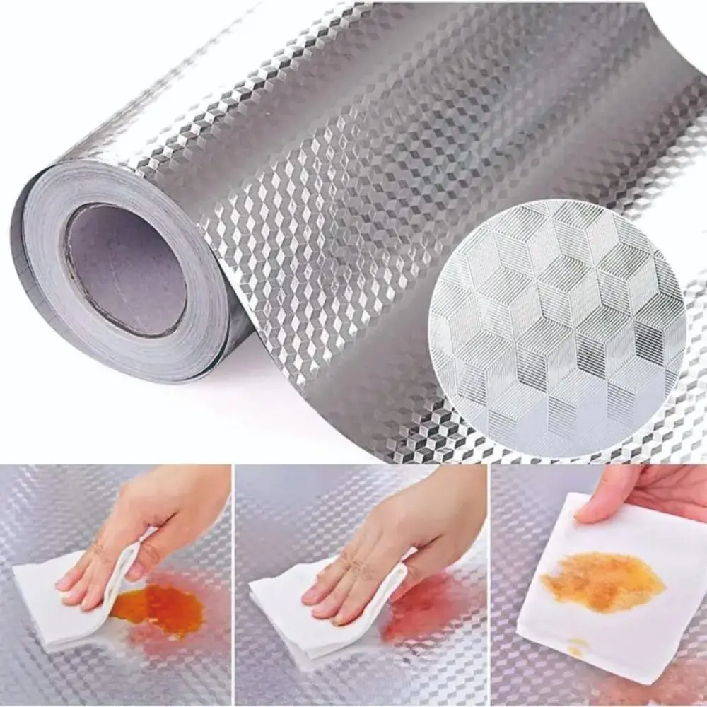Kitchen Backsplash Peel and Stick Decorative Wallpaper, Silver Cube Texture Aluminum Foil Sticker for Kitchen Wall, Interior Walls, or Cabinets, DIY Kitchen Decor 15.7 x 118 Inch