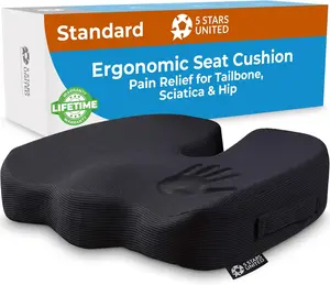 5 Stars United Memory Foam Seat Cushion Pillow for Office Chair - Firm Coccyx Pad for Sciatica and Back Pain Relief